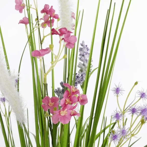 Dekogras^DecoWoerner Künstliches Dekogras Mit Blüten 65 Cm rosa