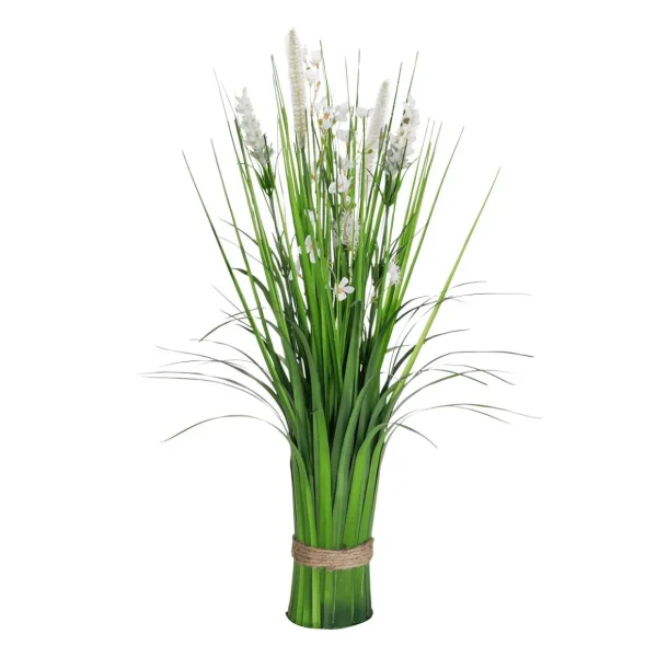 Dekogras^DecoWoerner Künstliches Dekogras Mit en Blüten 48 Cm weiß