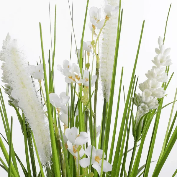 Dekogras^DecoWoerner Künstliches Dekogras Mit en Blüten 48 Cm weiß