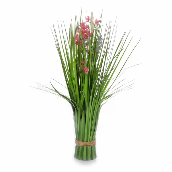 Dekogras^DecoWoerner Künstliches Grasbündel Mit Pinken Blüten 48 Cm rosa