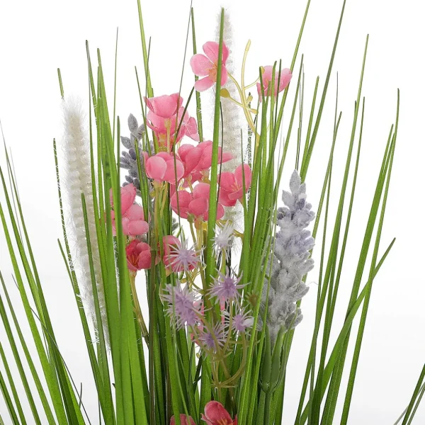 Dekogras^DecoWoerner Künstliches Grasbündel Mit Pinken Blüten 48 Cm rosa