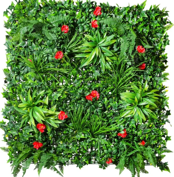 Sommerdeko | Frühlingsdeko^DecoWoerner Künstliches Wandgarten-Paneel Gras-Blüten-Mix, 1 X 1 M grün