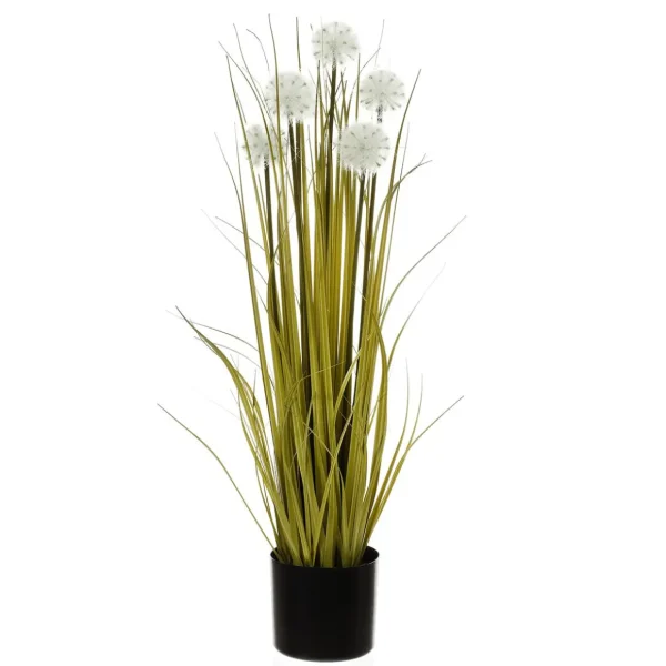 Dekogras^DecoWoerner Kunstgras Mit Pusteblumen Im Schwarzen Topf 85 Cm grün