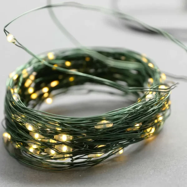 Weihnachtsbeleuchtung^DecoWoerner LED Batterie-Draht-Lichterkette Für Außen, 100 LED, 10 M grün