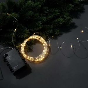 Weihnachtsbeleuchtung^DecoWoerner LED Batterie-Draht-Lichterkette Für Außen, 10 M silber