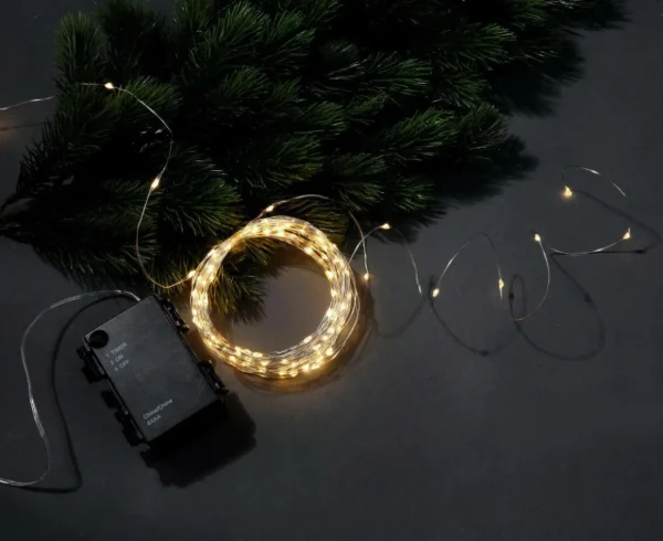 Weihnachtsbeleuchtung^DecoWoerner LED Batterie-Draht-Lichterkette Für Außen, 10 M silber