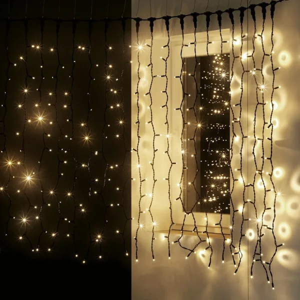 Weihnachtsbeleuchtung^DecoWoerner LED Blinkender Profi Lichtvorhang System IP67, 300 Cm
