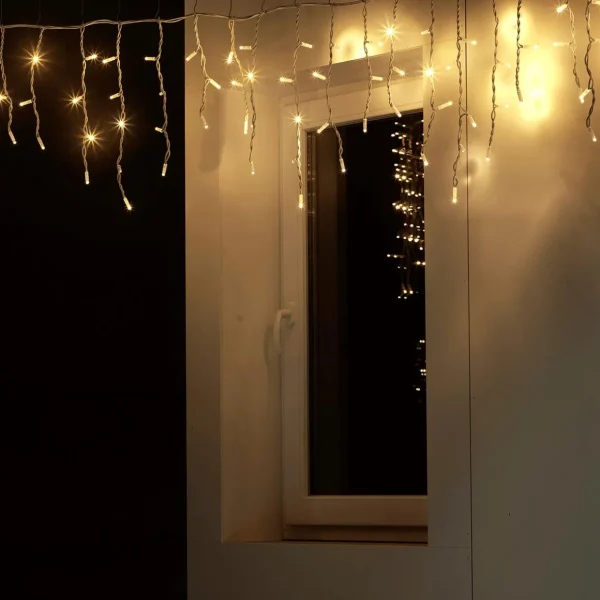 Weihnachtsbeleuchtung^DecoWoerner LED Blinkendes Profi Icicle-Light System IP67, 300 Cm weiß