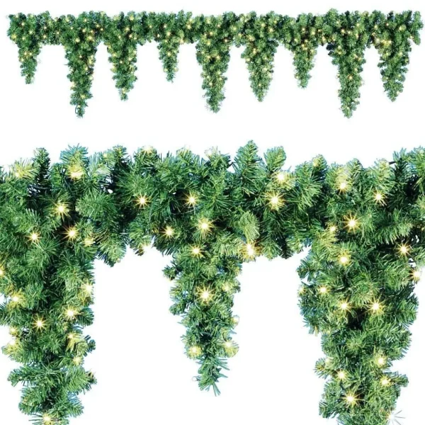 Weihnachtsgirlanden^DecoWoerner LED Eiszapfen-Tannengirlande Für Außen, 270 Cm grün
