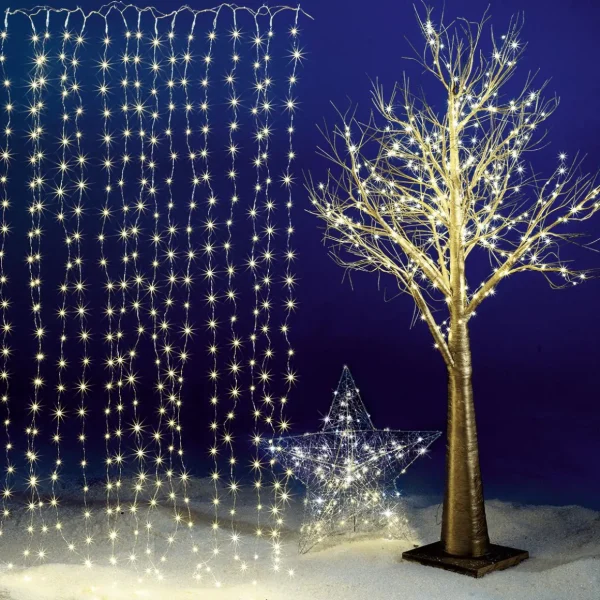 Weihnachtsbeleuchtung^DecoWoerner LED-Draht-Lichtvorhang Für Außen, 300 Cm silber