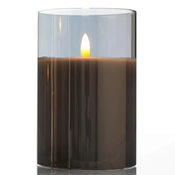 Deko-Licht^DecoWoerner LED-Kerze Aus Wachs Im Rauchen Glas 10 X 15 Cm Grau