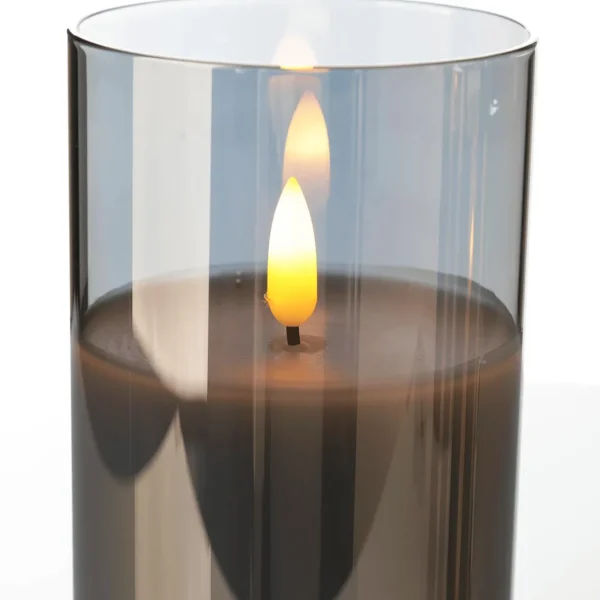 Deko-Licht^DecoWoerner LED-Kerze Aus Wachs Im Rauchen Glas 10 X 15 Cm Grau