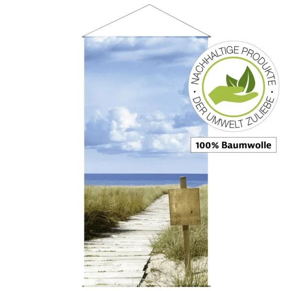Sommer-Banner^DecoWoerner Lichtechter Naturfaser-Stoffbanner "Dünenweg" Aus Baumwolle 100 X 200 Cm blau