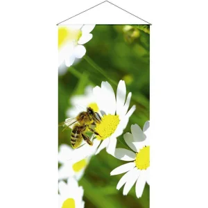 Frühlingsbanner^DecoWoerner Lichtechter Naturfaser-Stoffbanner "Biene" Aus Baumwolle 100 X 200 Cm grün