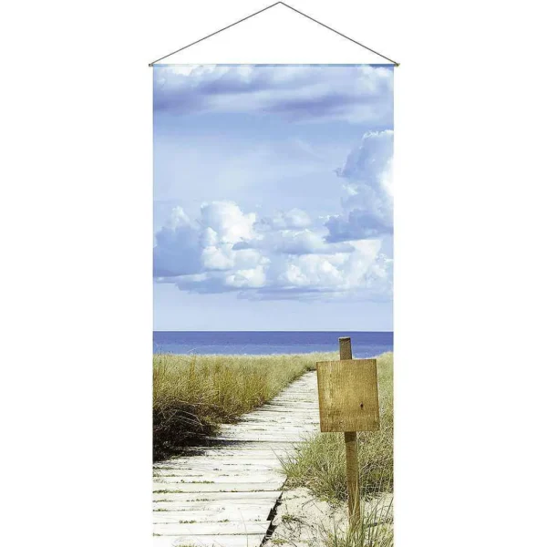 Sommer-Banner^DecoWoerner Lichtechter Naturfaser-Stoffbanner "Dünenweg" Aus Baumwolle 100 X 200 Cm blau