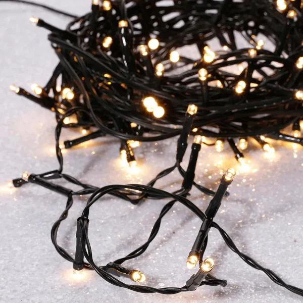 Weihnachtsbeleuchtung^DecoWoerner Lichterkette Grün 9 M, 120 LED Warm-weiß IP44