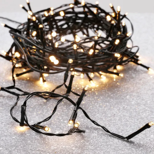 Weihnachtsbeleuchtung^DecoWoerner Lichterkette Grün 9 M, 120 LED Warm-weiß IP44
