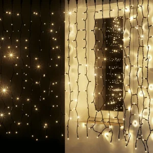 Weihnachtsbeleuchtung^DecoWoerner Lichtvorhang Schwarz 200 X 150cm, 300 LED Warm-weiß, IP44