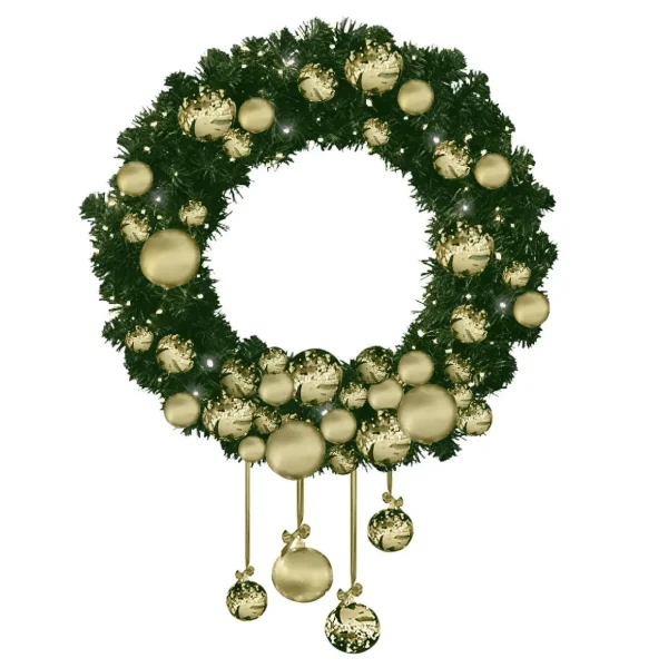 Weihnachtskränze^DecoWoerner Luvi Kranz Mit enen Kugeln Und LEDs 200 Cm Ø gold