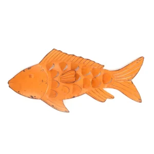 Sommerdeko^DecoWoerner Metall Fisch-Wand-Dekoration Mit Rost-Stellen 71 Cm orange