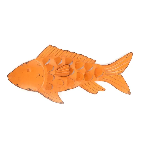 Sommerdeko^DecoWoerner Metall Fisch-Wand-Dekoration Mit Rost-Stellen 71 Cm orange
