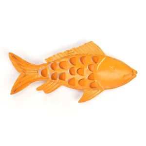 Sommerdeko^DecoWoerner Metall Fisch-Wand-Dekoration Mit Rost-Stellen 71 Cm orange