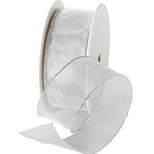 Geschenkband^DecoWoerner Metallic-Netzband, 40 Mm Breit 25 M silber
