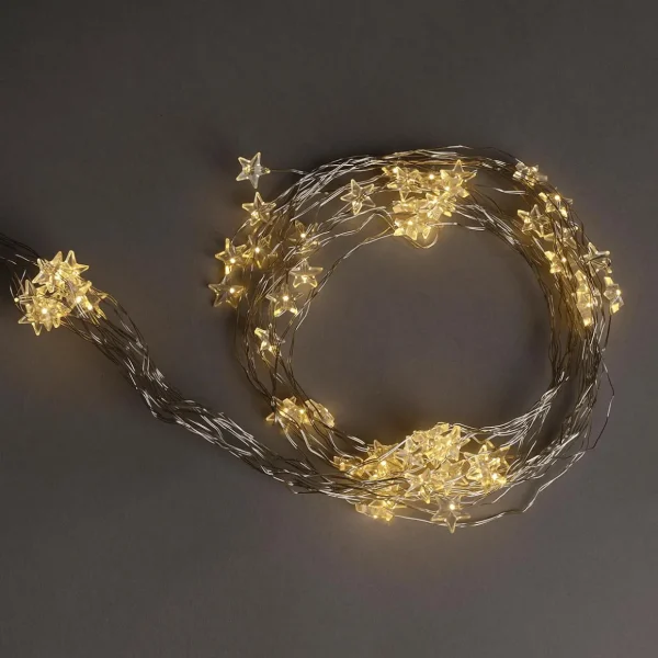 Deko-Licht | Weihnachtsbeleuchtung^DecoWoerner Micro LED-Stern-Draht-Lichterkette Batteriebetrieben Warmes Licht 80 Cm transparent