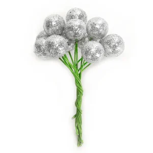 Weihnachtskugeln^DecoWoerner Mini Glitzer Weihnachtskugeln Am Draht silber