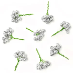 Weihnachtskugeln^DecoWoerner Mini Glitzer Weihnachtskugeln Am Draht silber