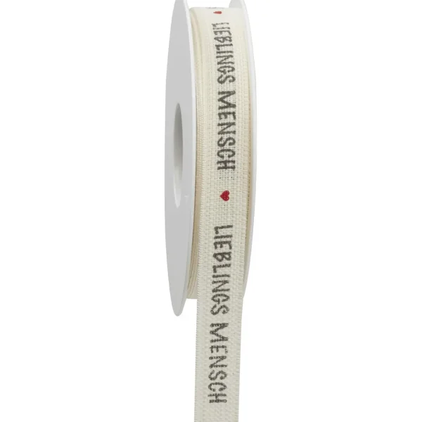 Geschenkband | Go Green - Nachhaltige Geschenkverpackung^DecoWoerner Nachhaltiges Geschenkband Lieblingsmensch 15mm, 18 M Beige
