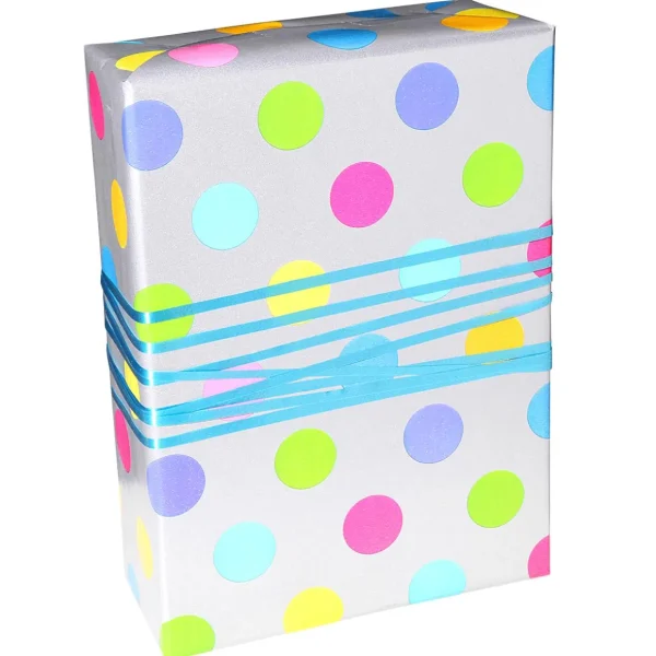 Geschenkpapier | Go Green - Nachhaltige Geschenkverpackung^DecoWoerner Nachhaltiges, nes Geschenkpapier Mit Bunten Punkten – 50 M Geschenkpapier-Rolle silber
