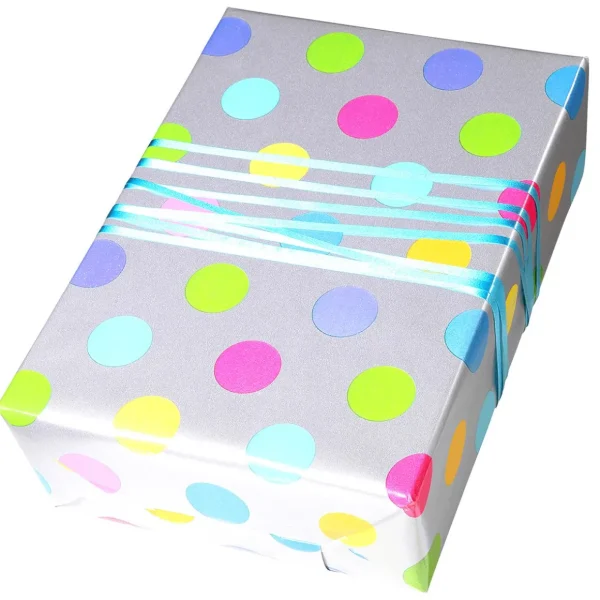 Geschenkpapier | Go Green - Nachhaltige Geschenkverpackung^DecoWoerner Nachhaltiges, nes Geschenkpapier Mit Bunten Punkten – 50 M Geschenkpapier-Rolle silber