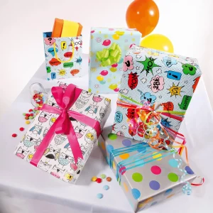 Geschenkpapier | Go Green - Nachhaltige Geschenkverpackung^DecoWoerner Nachhaltiges, nes Geschenkpapier Mit Bunten Punkten – 50 M Geschenkpapier-Rolle silber