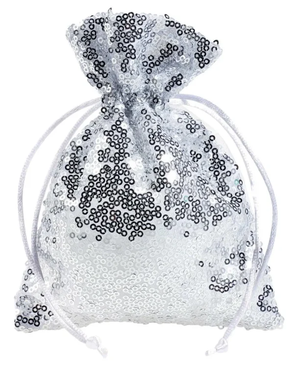 Geschenksäckchen^DecoWoerner Organzasäckchen Pailletten 18 Cm, 10 Stück, silber