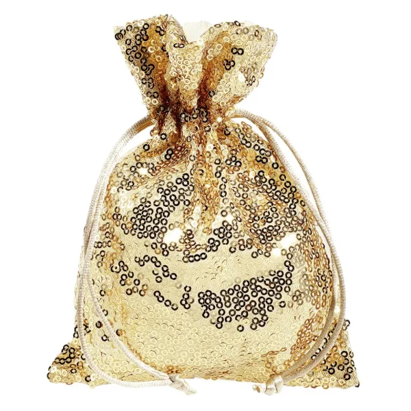 Geschenksäckchen^DecoWoerner Organzasäckchen Pailletten 18 Cm, 10 Stück, gold