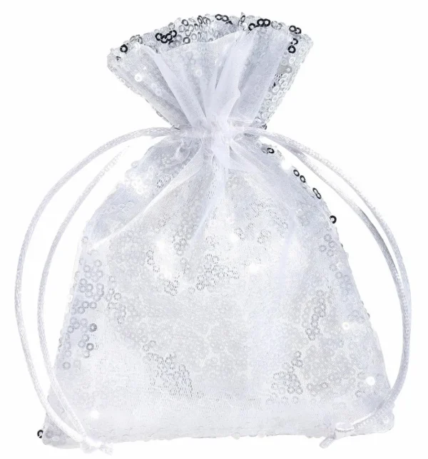 Geschenksäckchen^DecoWoerner Organzasäckchen Pailletten 18 Cm, 10 Stück, silber