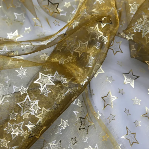 Stoffe^DecoWoerner Organza-Stoff "Sternchen" 145 Cm Breit gold