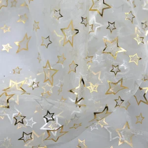 Stoffe^DecoWoerner Organza-Stoff "Sternchen" 145cm,br. silber