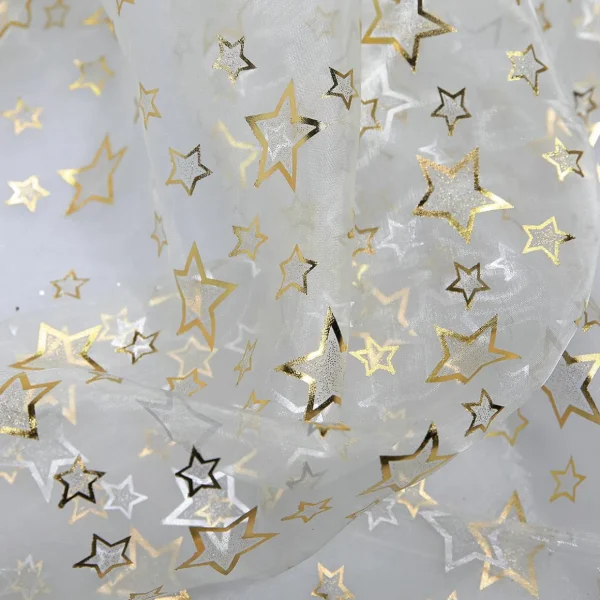 Stoffe^DecoWoerner Organza-Stoff "Sternchen" 145cm,br. silber