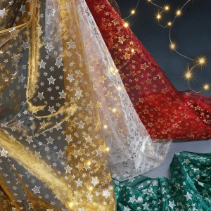 Stoffe^DecoWoerner Organza-Stoff "Sternchen" 145cm,br. silber