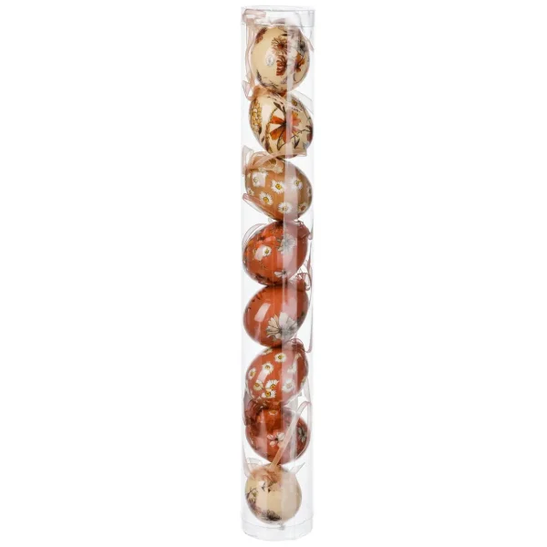 Osterdeko^DecoWoerner Ostereier-Set, 5 Cm & Braun Mit Blumenmuster & Schleife 8tlg. Beige