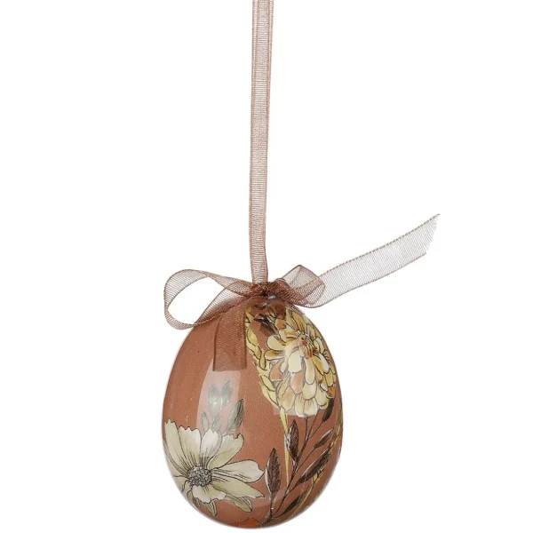 Osterdeko^DecoWoerner Ostereier-Set, 5 Cm & Braun Mit Blumenmuster & Schleife 8tlg. Beige