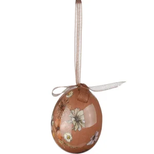 Osterdeko^DecoWoerner Ostereier-Set, 5 Cm & Braun Mit Blumenmuster & Schleife 8tlg. Beige