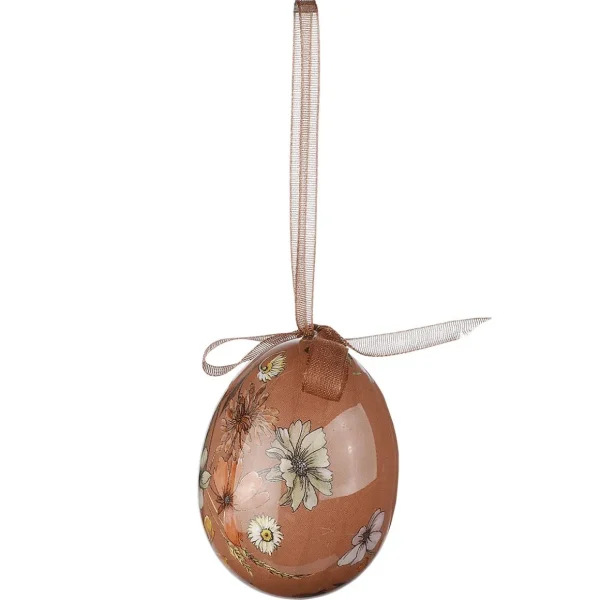 Osterdeko^DecoWoerner Ostereier-Set, 5 Cm & Braun Mit Blumenmuster & Schleife 8tlg. Beige