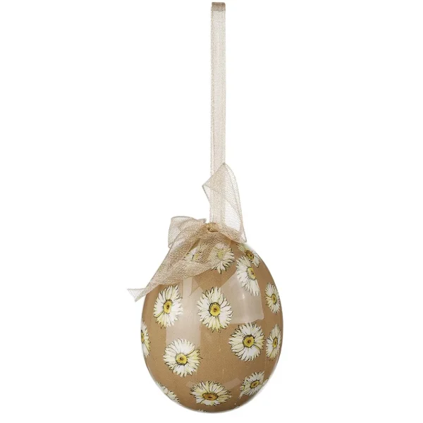 Osterdeko^DecoWoerner Ostereier-Set, 5 Cm & Braun Mit Blumenmuster & Schleife 8tlg. Beige