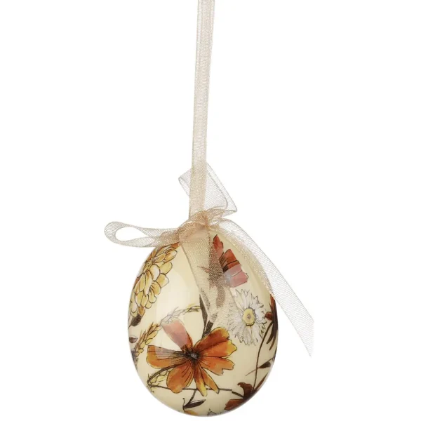 Osterdeko^DecoWoerner Ostereier-Set, 5 Cm & Braun Mit Blumenmuster & Schleife 8tlg. Beige