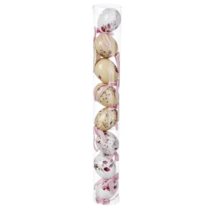 Osterdeko^DecoWoerner Ostereier-Set Zum Aufhängen Aus Schaumstoff, Mit Blumenmuster Und Schleife 8tlg. weiß