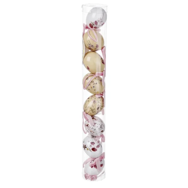 Osterdeko^DecoWoerner Ostereier-Set Zum Aufhängen Aus Schaumstoff, Mit Blumenmuster Und Schleife 8tlg. weiß