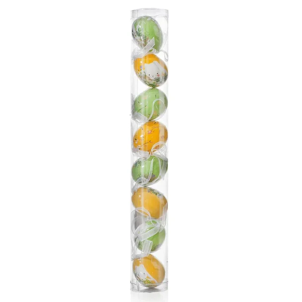 Osterdeko^DecoWoerner Ostereier-Set Zum Aufhängen Aus Schaumstoff, Gelb Mit Hasenmuster Und Schleife 8tlg. mehrfarbig